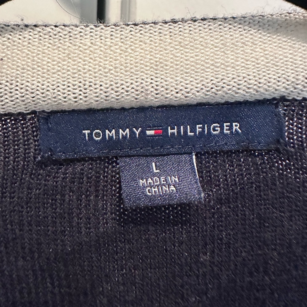Tommy Hilfiger Navy & Pink Stripe Sparkle Cardigan Knit Sweater Women’s Large - Picture 6 of 8